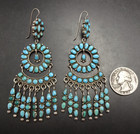 Spectacular Old Museum Quality Turquoise Chandelier Sterling Silver Earrings