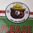 Vintage Forest Service Sign - Smokey Bear Please Prevent Gas Porcelain Sign