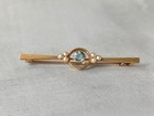 Antique 15ct Gold Bar Brooch Aquamarine   Pearl Gemstones 55mm Edwardian 4 3g