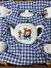 Vtg Schylling Madeline Miniature Porcelain Tea Set In Wicker Picnic Basket Blue 