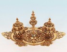 Antique Ottoman Gilt Bronze Double Inkwell Openwork Orientalist Desk Set 19th C