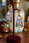 Earrings Court Iris Museum Gold Flower Cz Vtg Antique Deco Art Nouveau Palace