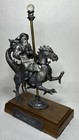 Signed Michael Ricker Pewter A Christmas Ride Santa Dragon Carousel Sculpture