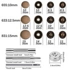 Leather Snap Fasteners Kit 10 12 15mm Metal Button Snaps Press Studs With 4 Tool