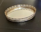 Vtg Oval Ornate Filigree Gold Tone Metal Mirror Vanity Dresser Tray Small
