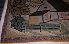 Very Old  Primitive  Folk Art  Hand Hooked Rug  Cow   Barn  Scene  19  By 35 