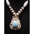 Turquoise Navajo 925 Sterling Silver Vintage Pendant Necklace Circa 1979