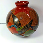 Vintage Roger Calero Nicaragua Pottery Vase Hummingbirds Flowers Signed
