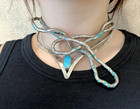 Vintage Sterling Silver Torque Necklace Modernis Turquoise Oval Sw Na Style 36g