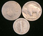 Old Rare Us Coins Starter Collection Lot Of 3  Buffalo Liberty V   Mercury 