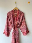 Luxury Pink Kasturi Silk Kimono  Paisley Print Dressing Gown  Womens Silk Kimono
