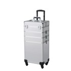 Pro 4in1 Aluminum Rolling Makeup Beauty Cosmetic Train Case Box Trolley Silver