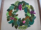 Wood Framed Crewel Embroidered Wreath Wall Hanging - 21  X 21 