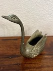 Vintage Set Of Two Solid Brass Swan Planters Mid Century Hollywood Regency Birds