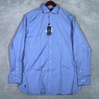 Polo Ralph Lauren Shirt Mens 17 L Blue Solid Slim Fit Dress Long Sleeve Poplin