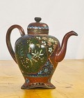 19th C  Meiji Japanese Goldstone Cloisonne Tripod Teapot Antique 5 25   