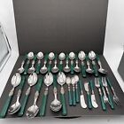 Vintage Inox Mid Century Modern Napoleon Green Flatware 66 Pieces
