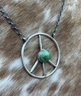 Native American Navajo Handmade Sterling Silver Turquoise Peace Hippie Necklace