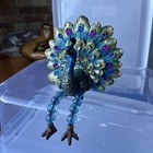 Peacock Beautiful Heavy Jeweled Shelf Sitter Red clear   Blue Stones Beaded Legs