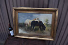 Antique Flemish Henri Schouten Signed Oil Canvas Painting Horses