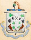 Fantastic Large Framed Antique Gouache Drawing Painting Armorial Coat Of Arms