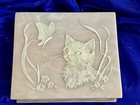 Vtg Large Incolay Stone Jewelry Box Pink Cat Kitten Butterfly Lenore Beran Htf