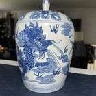 Chinese Ming Style Vintage Blue White Dragon Porcelain Lidded Ginger Temple Jar