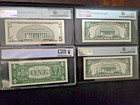 3 Pmg Graded Five Dollar Notes And One