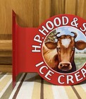 H p  Hood   Sons Ice Cream Flange Sign 2 Sided Cow Farm Vintage Style Wall Decor