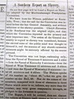 1853 Newspaper W Long Pre Civil War Essay Headlined A Southern Report On Slavery