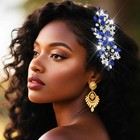 Blue Rhinestone Bridal Hair Comb Crystal Wedding Hair Pieces Flower Silver Ac   