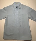 Vintage Iolani Beau Tiki Light Baby Blue With Lace Hawaiian Shirt