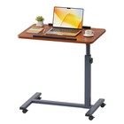 Height Adjustable Overbed Table With Wheels  Tilting Top Rolling Laptop Desk For