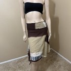 Women   s Brown Beige Cotton Casual Asymmetric Elastic Wide Waist Mid Size S Skirt