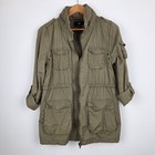 H m Utility Jacket Womens Size 8  Green Military Zip Canvas Cargo Hooded Pockets