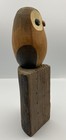 Vintage Hand Carved Wooden Owl Figure On Wood Stump 