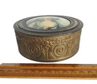 1930 s Pncw Brass Dresser Powder Jewelry Box W mirror Under Lid  woman On Lid