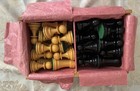 Vintage Hand Carved Wooden Chess Set 4 75  King Made In France In Box W  Board