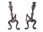 2 Antique   Vintage  Sold Brass  Urn Shape Open Fireplace Andiron   Fire Dog