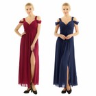 Women Chiffon Pleated V Neck Side Split Long Bridesmaid Dress Evening Prom Gown