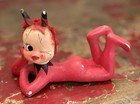 Vintage Enesco Rita The Red Imp Devil Pixie Elf Winking Figurine - Mcm Kitsch 