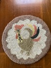 2 Vintage Hand Hooked Rug Chair Pads Rooster 14 5      Vase Of Flowers 13 5 X 14 5