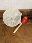 Kids Single-row Handheld Tambourine 8 In Wood metal W  Maraca Shaker 2pc
