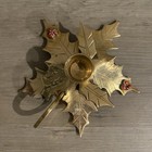 Vintage Solid Brass Candle Holder Christmas Holly Leaf Finger Loop Made In India
