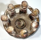 Vintage Large Aztec Mayan Circle Of Friends 7 People Candle Holder Clay Pottery