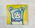 Bear Painting Yellow Animal Art Mixed Media Collage Naive Outsider Art Original 