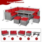 Patiojoy 7 Pcs Patio Rattan Dining Set Sectional Sofa Couch Ottoman Outdoor Red