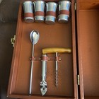 Vintage Portable picnic Travel Cocktail Bar Set Carrying Case Two Bottle Brown
