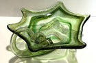 Hand   blown Mid   century Murano Style Art Glass Leaf Bowl     Swirled Seafoam Green