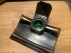 Antique Art Nouveau Uranium Glass Cast Brass Inkwell Pen Stand 7 1 4x4 3 4x2 1 2